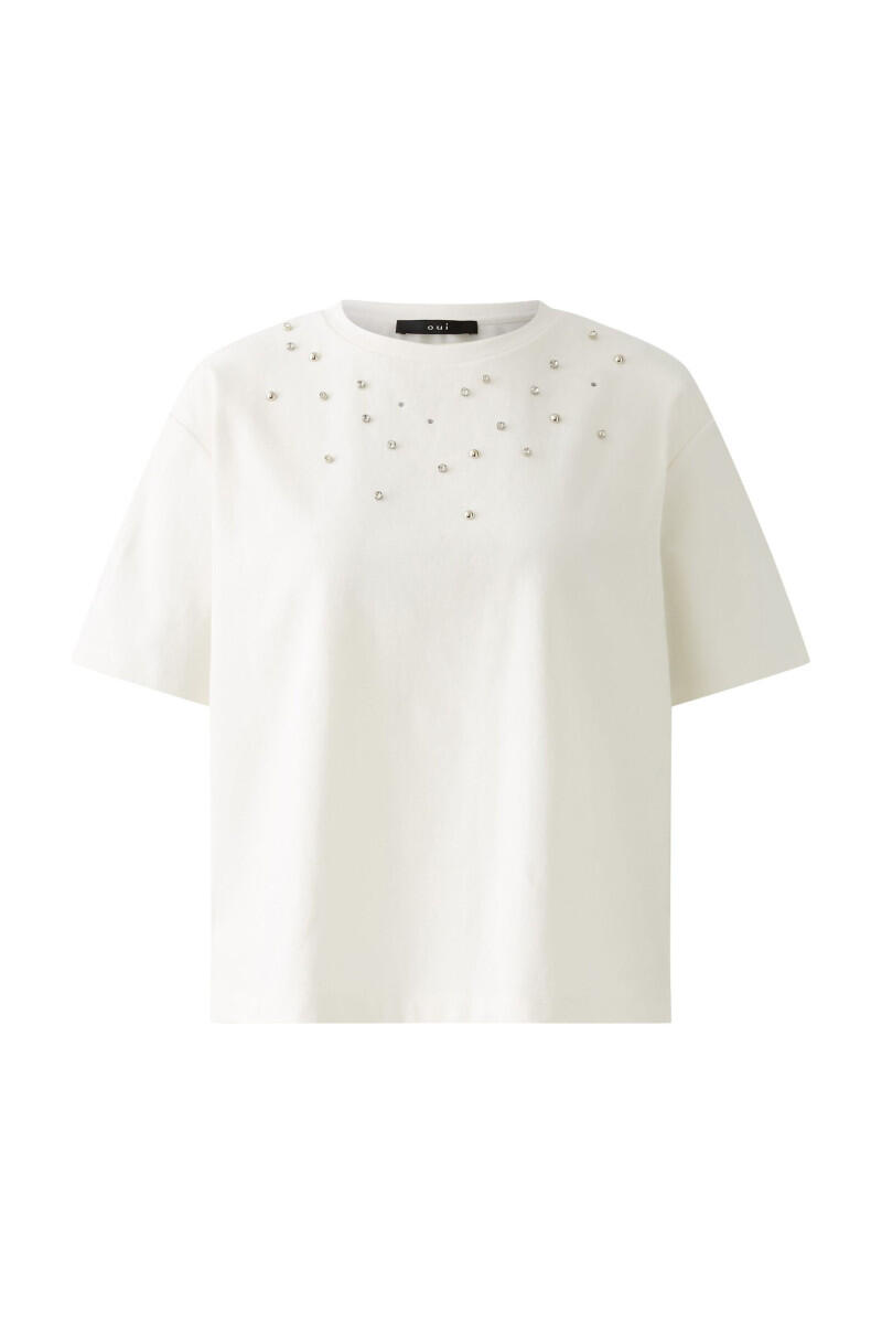 Oui - T-Shirt mit Mix aus Nieten, Glitzersteinen und Hotfix weiß - Gr. - 40 von Oui