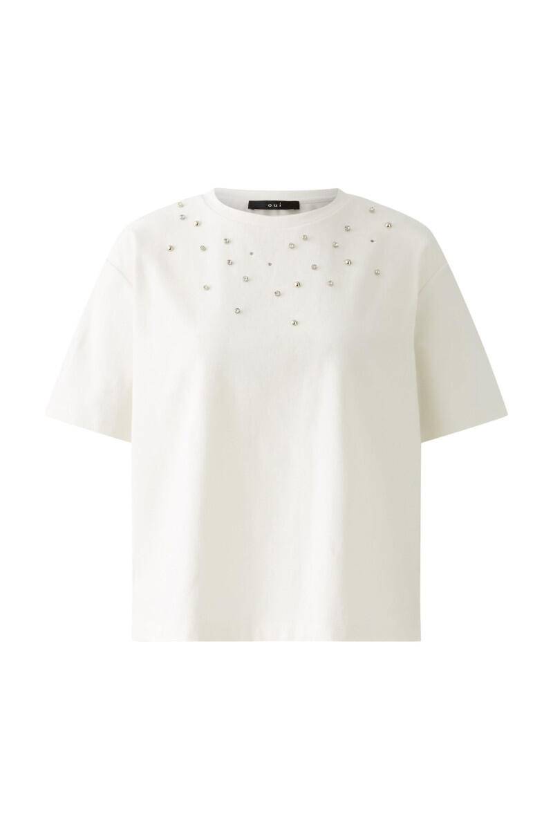 Oui - T-Shirt mit Mix aus Nieten, Glitzersteinen und Hotfix weiß - Gr. - 40 von Oui