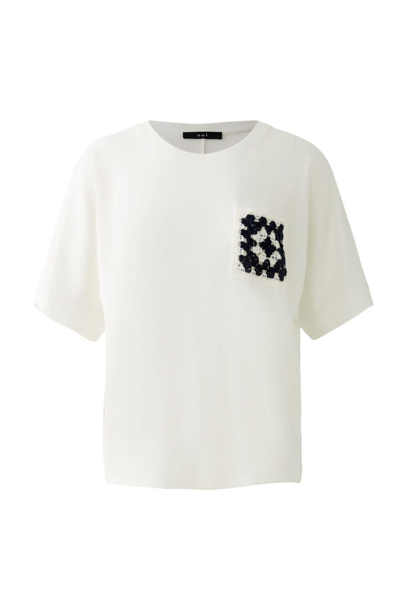 Oui - T-Shirt mit gehäkelter Brusttasche weiß - Gr. - 34 von Oui