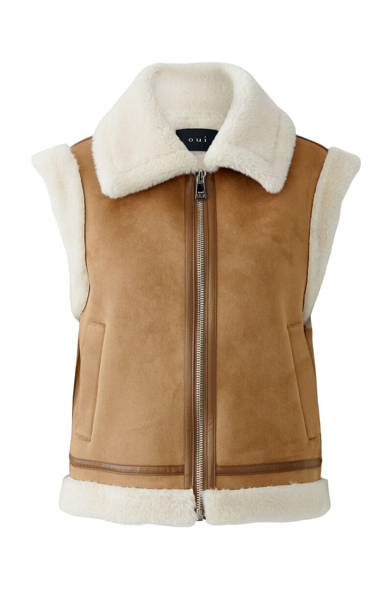 Oui - Weste im Lammfell Look braun - Gr. - 34 von Oui