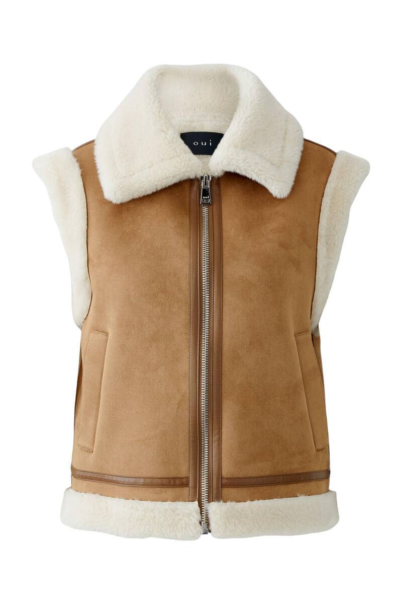 Oui - Weste im Lammfell Look braun - Gr. - 36 von Oui