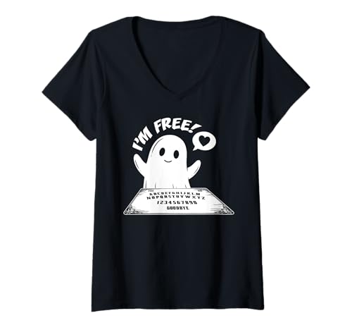 Damen Niedlicher Geist spielt Ouija Board Gothic Ouija heidnisch satanisch T-Shirt mit V-Ausschnitt Damen Niedlicher Geist spielt Ouija Board Gothic Ouija heidnisch satanisch T-Shirt mit V-Ausschnitt von Ouija Board Halloween Occult Witchcraft Wiccan