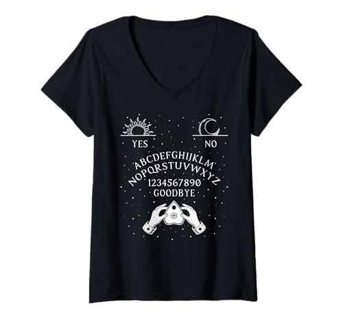Damen Ouija Board Gothic Ouija Heidnisch Satanisch Paranormal Halloween T-Shirt mit V-Ausschnitt Damen Ouija Board Gothic Ouija Heidnisch Satanisch Paranormal Halloween T-Shirt mit V-Ausschnitt von Ouija Board Halloween Occult Witchcraft Wiccan