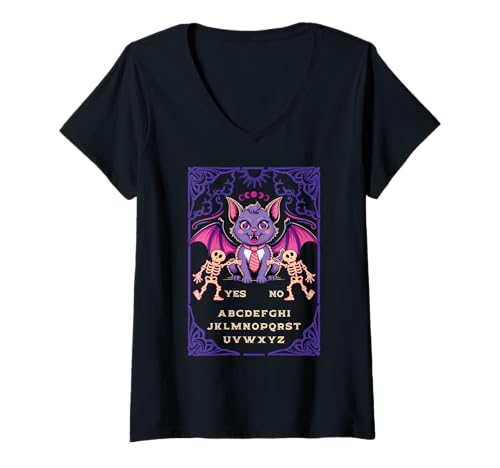 Damen Ouija Board Vampir Katze Ja Nein Gothic Ouija Heidnisch Satanisch T-Shirt mit V-Ausschnitt Damen Ouija Board Vampir Katze Ja Nein Gothic Ouija Heidnisch Satanisch T-Shirt mit V-Ausschnitt von Ouija Board Halloween Occult Witchcraft Wiccan