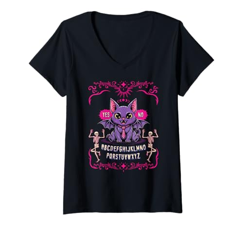 Damen Ouija Brettkatze Ja Nein Gothic Ouija Heidnisch Satanisch T-Shirt mit V-Ausschnitt Damen Ouija Brettkatze Ja Nein Gothic Ouija Heidnisch Satanisch T-Shirt mit V-Ausschnitt von Ouija Board Halloween Occult Witchcraft Wiccan