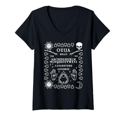 Damen Ouija Hallo Ja Nein Gothic Ouija Heidnisch Gruselig Paranormal T-Shirt mit V-Ausschnitt Damen Ouija Hallo Ja Nein Gothic Ouija Heidnisch Gruselig Paranormal T-Shirt mit V-Ausschnitt von Ouija Board Halloween Occult Witchcraft Wiccan