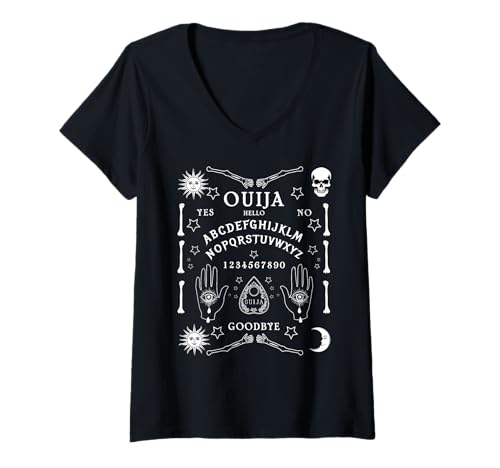 Damen Ouija Hello Yes No Gothic Ouija Heidnisch Paranormal Halloween T-Shirt mit V-Ausschnitt Damen Ouija Hello Yes No Gothic Ouija Heidnisch Paranormal Halloween T-Shirt mit V-Ausschnitt von Ouija Board Halloween Occult Witchcraft Wiccan