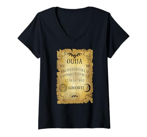 Damen Ouija Yes No Goodbye Gothic Ouija Heidnisch Satanisch Gruselig T-Shirt mit V-Ausschnitt Damen Ouija Yes No Goodbye Gothic Ouija Heidnisch Satanisch Gruselig T-Shirt mit V-Ausschnitt von Ouija Board Halloween Occult Witchcraft Wiccan