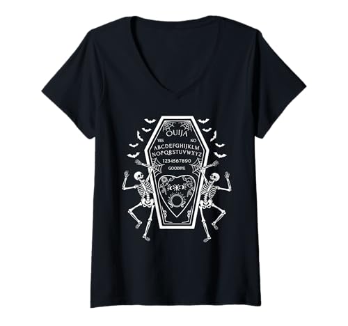 Damen Skelett Ouija Ja Nein Auf Wiedersehen Gothic Ouija Heidnisch Paranormal T-Shirt mit V-Ausschnitt Damen Skelett Ouija Ja Nein Auf Wiedersehen Gothic Ouija Heidnisch Paranormal T-Shirt mit V-Ausschnitt von Ouija Board Halloween Occult Witchcraft Wiccan