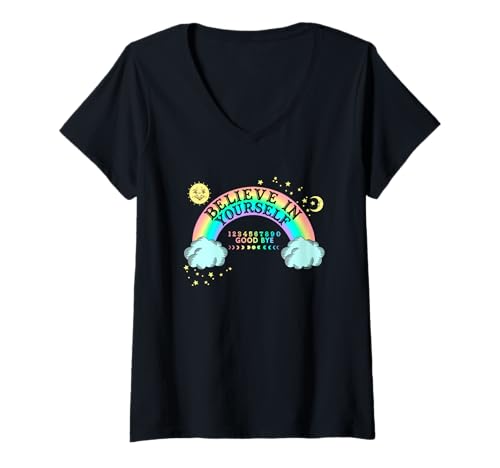 Damen Ouija Believe In Yourself Rainbow Board T-Shirt mit V-Ausschnitt Damen Ouija Believe In Yourself Rainbow Board T-Shirt mit V-Ausschnitt von Ouija