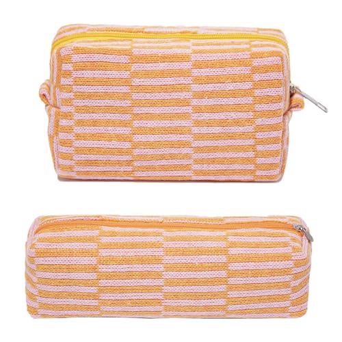 Ouksma Kosmetiktaschen, gestreift, Make-up-Tasche, Kulturbeutel, Reise-Organizer, Make-up, Reise-Organizer, Kosmetiktasche, Kosmetik-Organizer, 2 Stück, Orange gestreift, Kosmetiktaschen von Ouksma