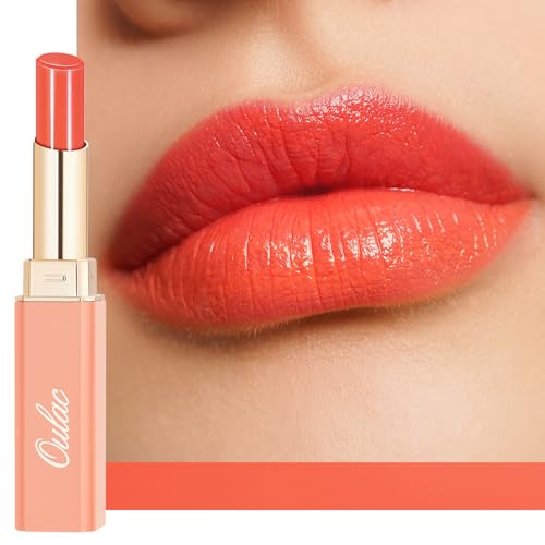 Oulac 2 in1 Lippenstift und Lip Balm, Saftiger und Glänzender Lippenpflege Lippenstift, Geschmeidige und Hydratisierte Lippen, Glänzendes Finish für Trockene & Rissige Lippen, Vegan (12) Orange Shock! von Oulac