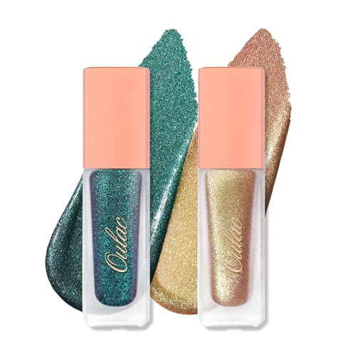 Oulac Flüssig-Lidschatten-Set Glitzer Metallic Lidschatten zum Aufhellen der Augen| Liquid Eyeliner mit Funkeln Glitzer Finish Glattes Schimmer Augen Make-up| Vegan& Cruelty-Free 2Pcs von Oulac