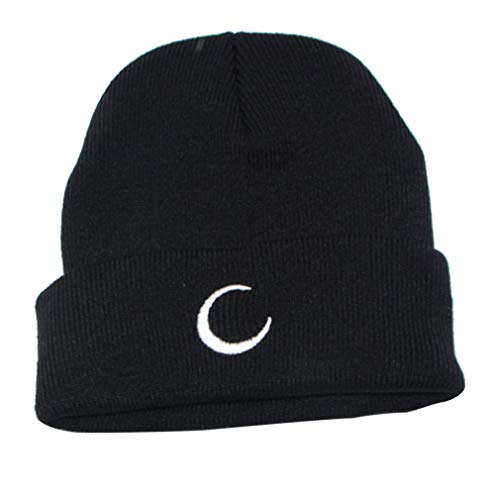 Oulensy Stickerei-Hut Wolle Winter-Warmer Hut Skullies Beaniekappen Cotton Winter Ski Cap Für Erwachsene Männer Und Frauen Mützen Kopfbedeckungen (schwarz Mond Muster) von Oulensy