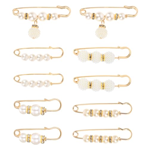 Ouligay 10 Stück Damen Brosche Perlen Broschen für Kleidung Perle Brosche Perlenbroschen Sicherheitsnadeln Broschen Sicherheitsnadel Strass Pullover Schal Clip für Hosen Kleid Rock Hut von Ouligay