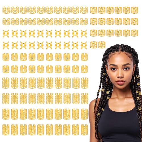 Ouligay 120 Stück Haarschmuck Gold Dreadlocks Schmuck, Goldener Piraten Haarschmuck Pirat für Zöpfe Loc Schmuck Braids Verstellbar Haarspiralen Clips Festival Dreadlock Zubehör für Damen Männer Frauen von Ouligay