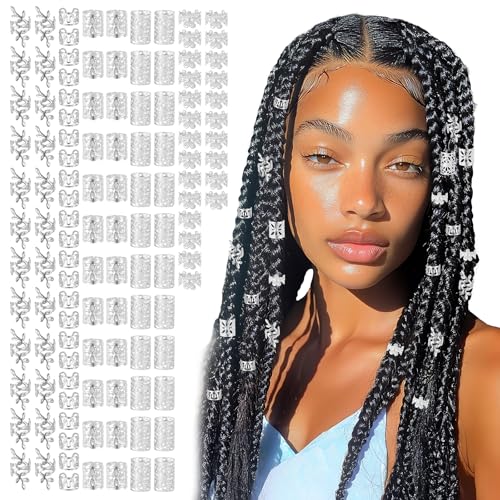 Ouligay 120 Stück Silber Haarschmuck für Zöpfe Dreadlocks Schmuck Silber Haarperlen zum Klipsen Haaranhänger Damen Verstellbar Braids Schmuck Metall Haarspiralen Clips für Männer Frauen Braids Zubehör von Ouligay