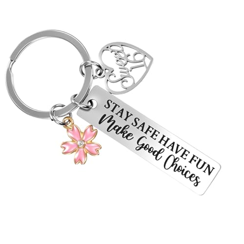 Ouligay 16. Geburtstag Schlüsselanhänger Mädchen Geschenk Sweet 16 Schlüsselanhänger Herz Blumen Inspirierende Stay Safe Have Fun für Tochter Schwester Freundin Geburtstagsgeschenk von Ouligay