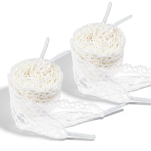 Ouligay 2 Paar Spitze Laces Schnürsenkel Weiss Breite 2.5cm Breit Weiß Flache Spitzen Schnürsenkel Satin 120cm Lang Schuhbänder für Damen Mädchen Sportschuhe Laufschuhe Turnschuhe von Ouligay