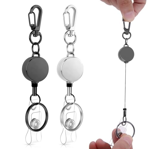 Ouligay 2 Stück Einziehbarer Schlüsselanhänger Ausziehbarer Schlüsselanhänger Schlüsselband Ausziehbar Schlüsselrolle Schlüsselring Karabiner für ID Badge Holder Kartenhalter Schlüsselkarten von Ouligay