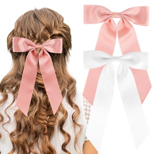 Ouligay 2 Stück Haarschleife Damen Schleife Haarspange Mit Schleife Haarschleifen Clips Weiß Schleife Haarspangen Schleife Haare Hair Bow Clip für Damen Mädchen von Ouligay