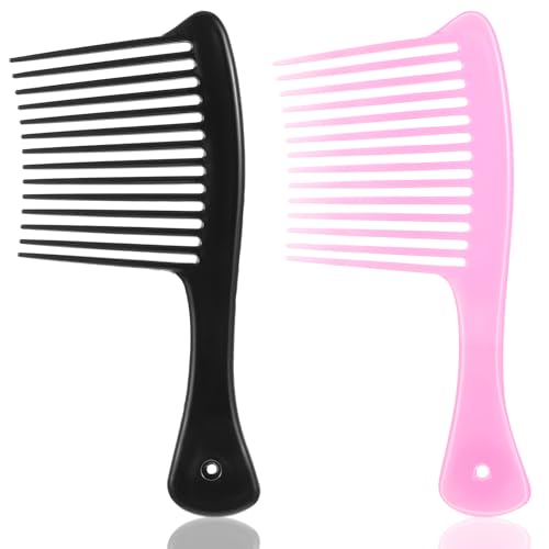 Ouligay 2 Stück Lockenkamm, Afro Kamm für Locken Kamm Grob Kunststoff Breiter Kamm Wide Tooth Afro Comb Styling Kamm für Männer Frauen Dickes Dünnes Lange Haare von Ouligay