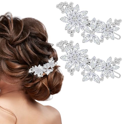 Ouligay 2 Stück Strass Haarspange Glitzer Damen Silber Haarspange Hochzeit Elegante Braut Haarschmuck Haarspangen Silber mit Kristallsteinen für Damen Frauen von Ouligay