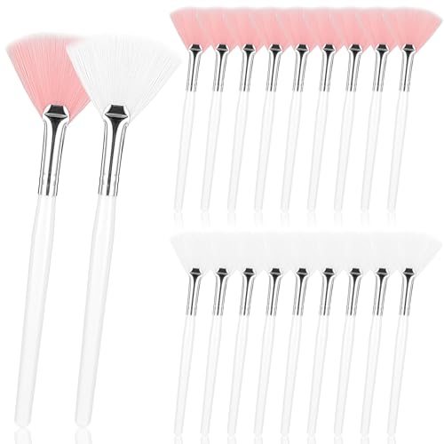 Ouligay 20 Stück Gesichtspinsel Fächerpinsel Fan Maskenpinsel Gesicht Fan Brushes Facial Säure Applikator Weiche Make-Up Maske Bürsten Fächerpinsel Kosmetik Masken Pinsel für Frauen Mädchen(Rosa Weiß) von Ouligay