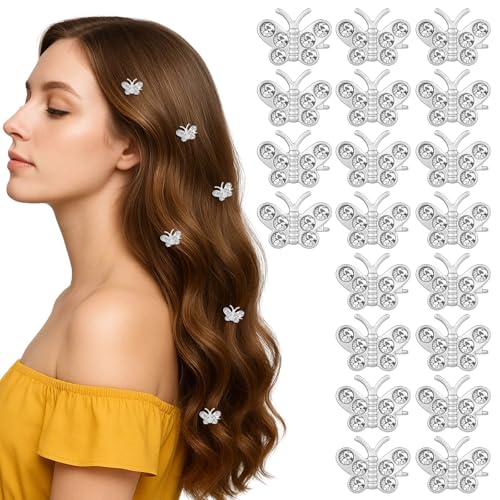 Ouligay 20 Stück Mini Glitter Schmetterling Haarspange, Kleine Haarspangen mit Strass, Mädchen Dekorative Schmetterling Haarspange Klein Niedliche Silber Haarschmuck für Frauen Damen Braut Hochzeit von Ouligay