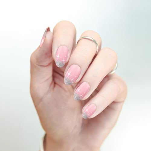 Ouligay 24 Stück Press On Nails Kurz French Künstliche Nägel Almond Shape Nude Französisch Künstliche Nägel zum Aufkleben Short Fake Nails für Frauen Mädchen Nail Art von Ouligay