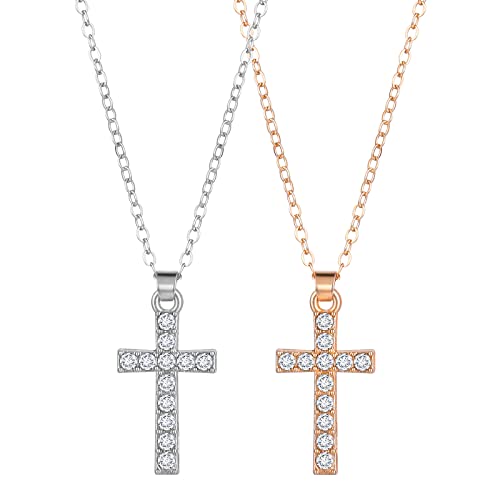 Ouligay 2Pcs Kreuz Kette Damen Kreuz Anhänger, Herren Halskette Halsketten Anhänger Damen Edelstein Mädchen, Kette für Frauen Cross Geschenk von Ouligay