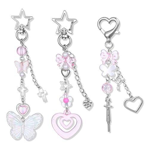 Ouligay 3 Stück Y2k Schlüsselanhänger Y2k Tasche Anhänger mit Stern Schmetterling Spritze, Schlüsselanhänger Krankenschwester Keychain Y2k für Taschen, Autoschlüssel, Geldbörsen, Handtaschen von Ouligay