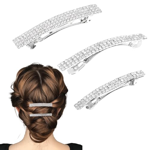 Ouligay 3 Stück Strass Haarspange Silber Glitzernde Braut Haarschmuck Silber Diamant Haarspangen Damen Glitzer Braut Haarspange Hochzeit Pferdeschwanzhalter Französische Verschluss für Frauen Mädchen von Ouligay