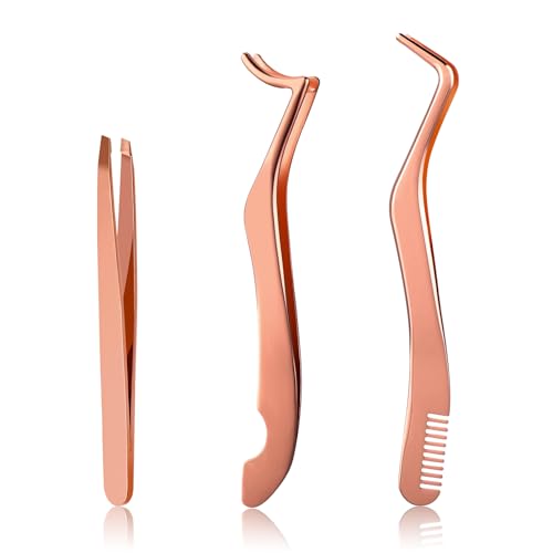 Ouligay 3 Stück Wimpernpinzette Applikator Falsche Wimpern Pinzetten Set Aus Edelstahl gebogene Spitze Fischschwanz Künstliche Wimpern Clip für Frauen Wimpernverlängerung von Ouligay