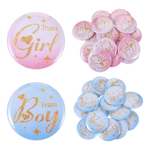 Ouligay 30 Stück Geschlecht Offenbar Button Team Boy und Team Girl Pin Abzeichen 4,5cm Gender Reveal Party Deko Rund Gender Reveal Pin Pinback Knopf Pins für Baby Shower Party Dekoration(Blau Rosa von Ouligay