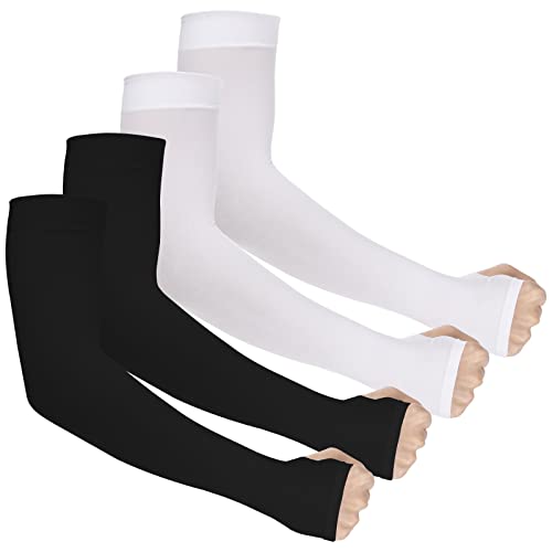 Ouligay 4 Paar Armlinge Kompression Arm Ärmel Sonnenschutz Armstulpen für Herren Damen UV Schutz Arm Sleeves Kühlarmschutz UPF 50 Arm Warmers für Basketball Volleyball Golf Laufen, Weiß Schwarz von Ouligay