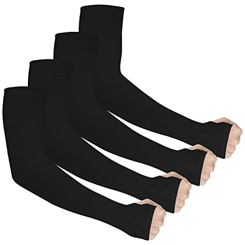 Ouligay 4 Paar Armlinge Kompression Arm Ärmel Sonnenschutz Armstulpen für Herren Damen UV Schutz Arm Sleeves Kühlarmschutz UPF 50 Arm Warmers für Basketball Volleyball Golf Laufen, Schwarz von Ouligay