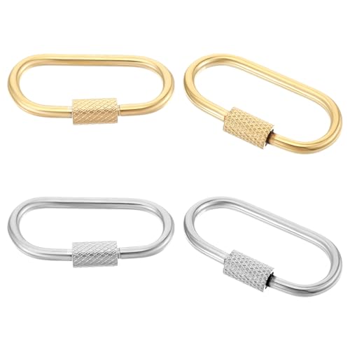 Ouligay 4 Stück Mini Messing Schlüsselring mit Schraubverschluss, Karabiner Gold Silber Karabinerhaken Schlüsselanhänger Schraubkarabiner Brass Screw Lock Keychain für Camping Angeln Wandern von Ouligay