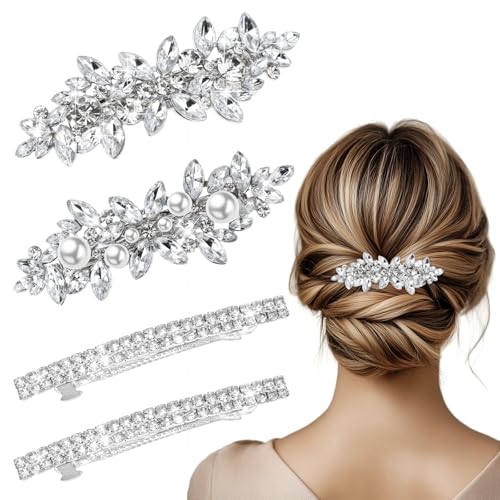 Ouligay 4 Stück Strass Haarspange Silber, Französische Haarspange Hochzeit, Braut Haarschmuck Haarspangen Silber Glitzer mit Funkelnden Kristallsteinen, Kopfstücke Schmuck für Damen Frauen Ouligay 4 Stück Strass Haarspange Silber, Französische Haarspange Hochzeit, Braut Haarschmuck Haarspangen Silber Glitzer mit Funkelnden Kristallsteinen, Kopfstücke Schmuck für Damen Frauen von Ouligay