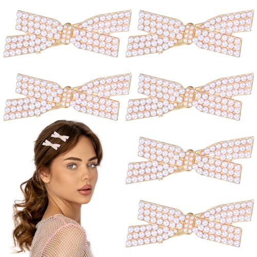 Ouligay 6 Stück Schleife Haarspange Haarschleife Haarspangen für Mädchen Frauen Perle Haarclips Perlen Vintage Weiß Alligator Perle Haarschmuck Pearl Bow Hair Clip von Ouligay
