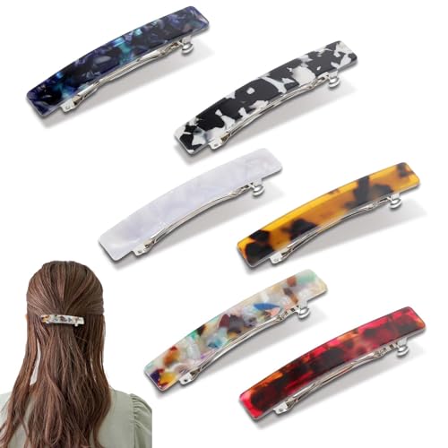 Ouligay 6 Stück Schildpatt Französische Haarspange, 7,5cm/3" Automatische Französische Haarspangen Damen Klein für Feines Haar und Mitteldickes Haar, French Hair Clip für Mädchen Frauen von Ouligay