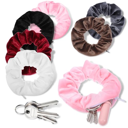 Ouligay 6 Stück Weich Scrunchies mit Reißverschluss Elastischer Haargummis mit Versteck Strand Gadget Haargummi Reise Geldversteck Scrunchies Haargummi Reisegadget für Mädchen Damen Frauen von Ouligay