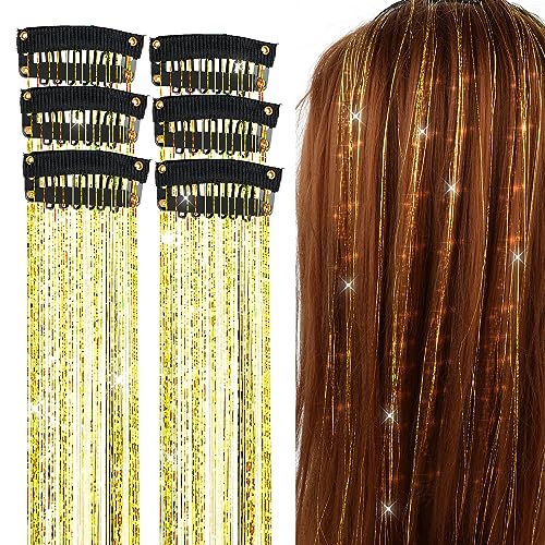 Ouligay 6 Stück Glitzer Haarsträhne Bunte Haare zum Einflechten Extensions Haarverlängerung Haarsträhnen für Frauen Mädchen Kinder Haarlametta Haarextension Kit von Ouligay