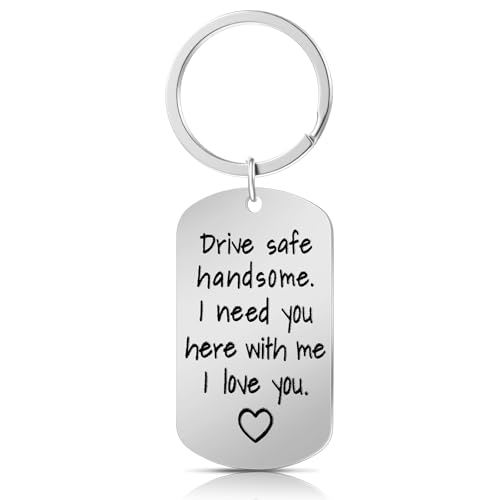 Ouligay Drive Safe Schlüsselanhänger Fahr Vorsichtig Auto Glücksbringer Schutzengel Edelstahl partner Geschenke ich liebe dich geschenke für männer Partner mann Ihn Freund boyfriend Ehemann Vater Papa von Ouligay