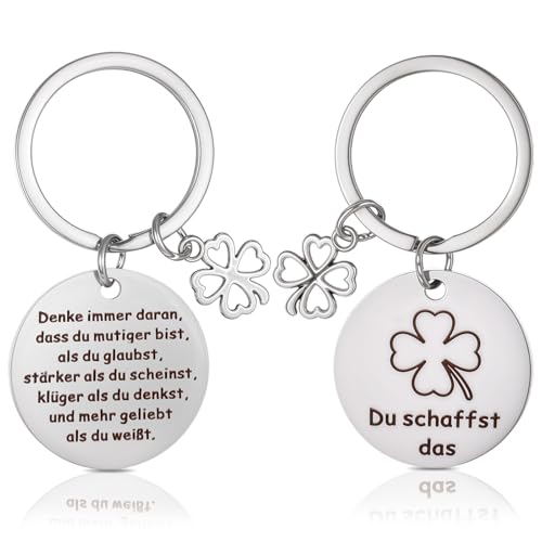Ouligay Glücksbringer Prüfung Schlüsselanhänger Doppelseitiger Mutmacher Geschenk Motivationsgeschenke Kleeblatt Glücksbringer Schulanfang Abitur Viel Glück Aufmunterung Geschenke für Freundin Frauen von Ouligay