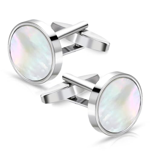 Ouligay Perlmutt Manschettenknöpfe Herren Manchettenknoepfe Silber Perle Cufflinks for Men Hochzeit Klassische Manschettenknöpfe Hochzeit Tanzparty Business von Ouligay