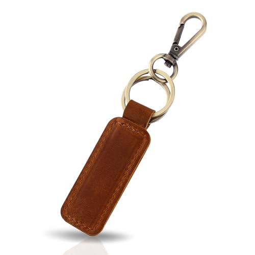 Ouligay Leder Auto Schlüsselanhänger,Universal Schlüsselanhänger Leder Aus Hochwertigen Echtleder und Metall Leather Keychain für Frauen Oder Männer Autoschlüssel Wohnungschlüssel(Braun) von Ouligay