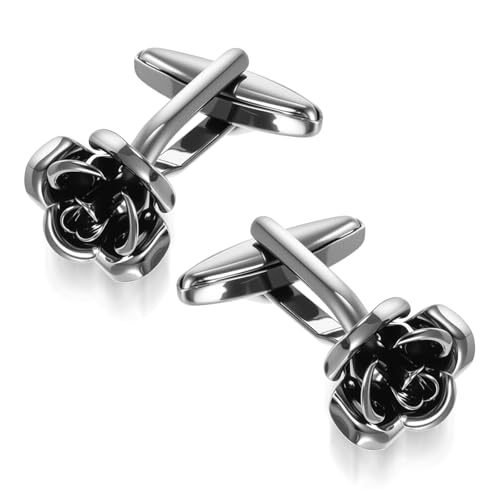 Ouligay Rose Manschettenknöpfe Herren Schwarz Manchettenknoepfe Metall Klassische Manschettenknöpfe Rose Cufflinks for Men Hemd Hochzeit Festival Tanzparty Business von Ouligay