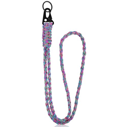 Ouligay Paracord Schlüsselanhänger Schlüsselband Umhängeband Lang Leder Neck Lanyard Langes Handgelenk Paracord Lanyard Key Paracord Armbänder Schlüsselanhänger Paracord für Schlüssel Ausweise (Lila) von Ouligay