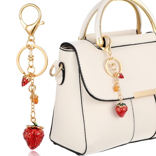 Ouligay Rot Erdbeere Schlüsselanhänge für Frauen Kawaii Bag Charms Erdbeere Taschenanhänger Geschenk Beste Freundin Tasche Anhänger Schlüssel Erdbeer Cute Keychain Geschenke für Mädchen Damen von Ouligay